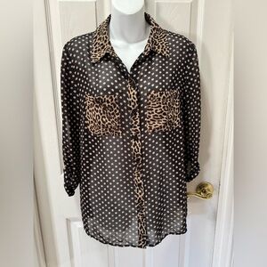 INC International Concepts Black and Tan Polka Dot Blouse